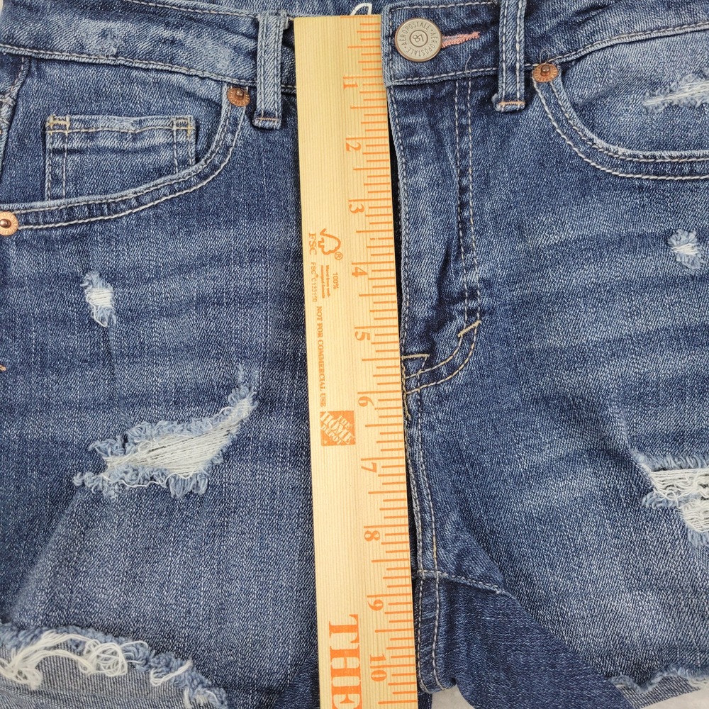 Aeropostale High Rise Shorty Distressed Denim Cutoff Shorts Womens 0 Blue Denim - Picture 3 of 9